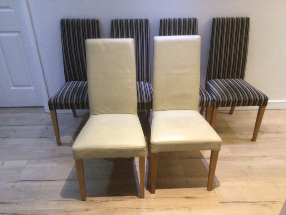6 NEXT dining room chairs. 2 x leather + 4 x material. Good condition