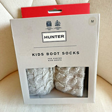 Hunter Original Kids Cable Knit Fleece Boot Socks Sz M 11-13 Beige Oatmeal New