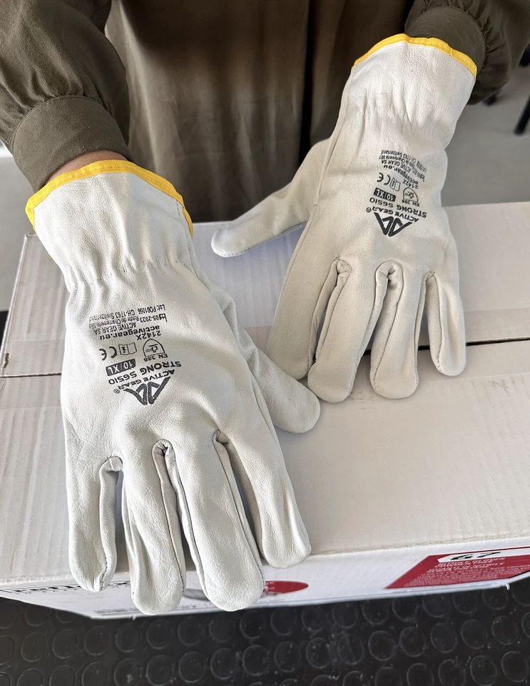 12 Paire - Gants en Cuir Fleur Buffle Active Strong Construction Jardinage - Photo 4/4
