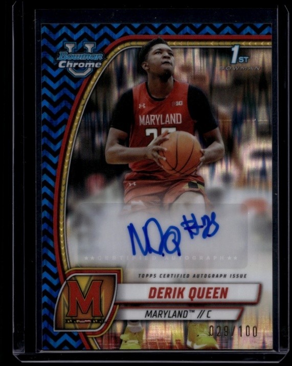 2024-25 Bowman Chrome University Derik Queen #19 Auto Black Blue Stealth /100