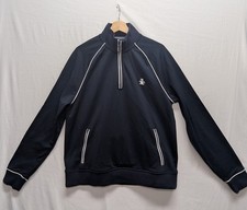 Original Penguin Quarter Zip Pullover Men  s Large Navy Blue White Trim Retro...