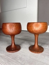 Vtg Teak Carved Stem Cups Mid Century Modern Set of 2