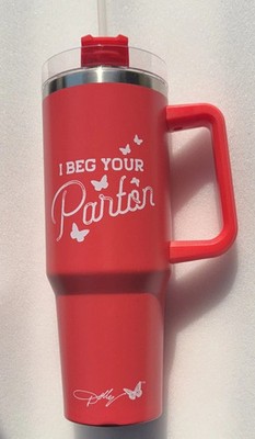 NEW Red Dolly Parton I BEG YOUR PARTON stainless handle cup DG | eBay