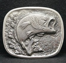 WF13107 AWESOME VINTAGE 1977  LARGEMOUTH BASS  FISH ARTWORK PEWTER BELT BUCKLE