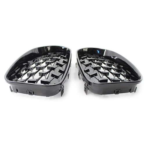 For BMW E81 E82 E87 E88 ABS 2Pcs Chrome+Black Diamond Style Front Bumper Grille - Picture 11 of 18