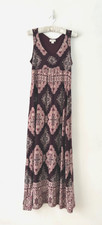 Monsoon Dress Women's Jersey Burgundy Patterned Toe Belt Boho Midi Size 14