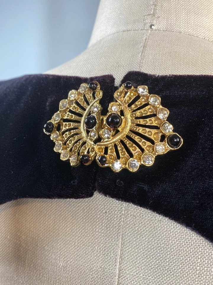 Vestido Vintage TALLA MEDIANA Terciopelo Negro FILIGREE LTD. Dorado Manga Larga Años 80 90 Foto 2 de 4