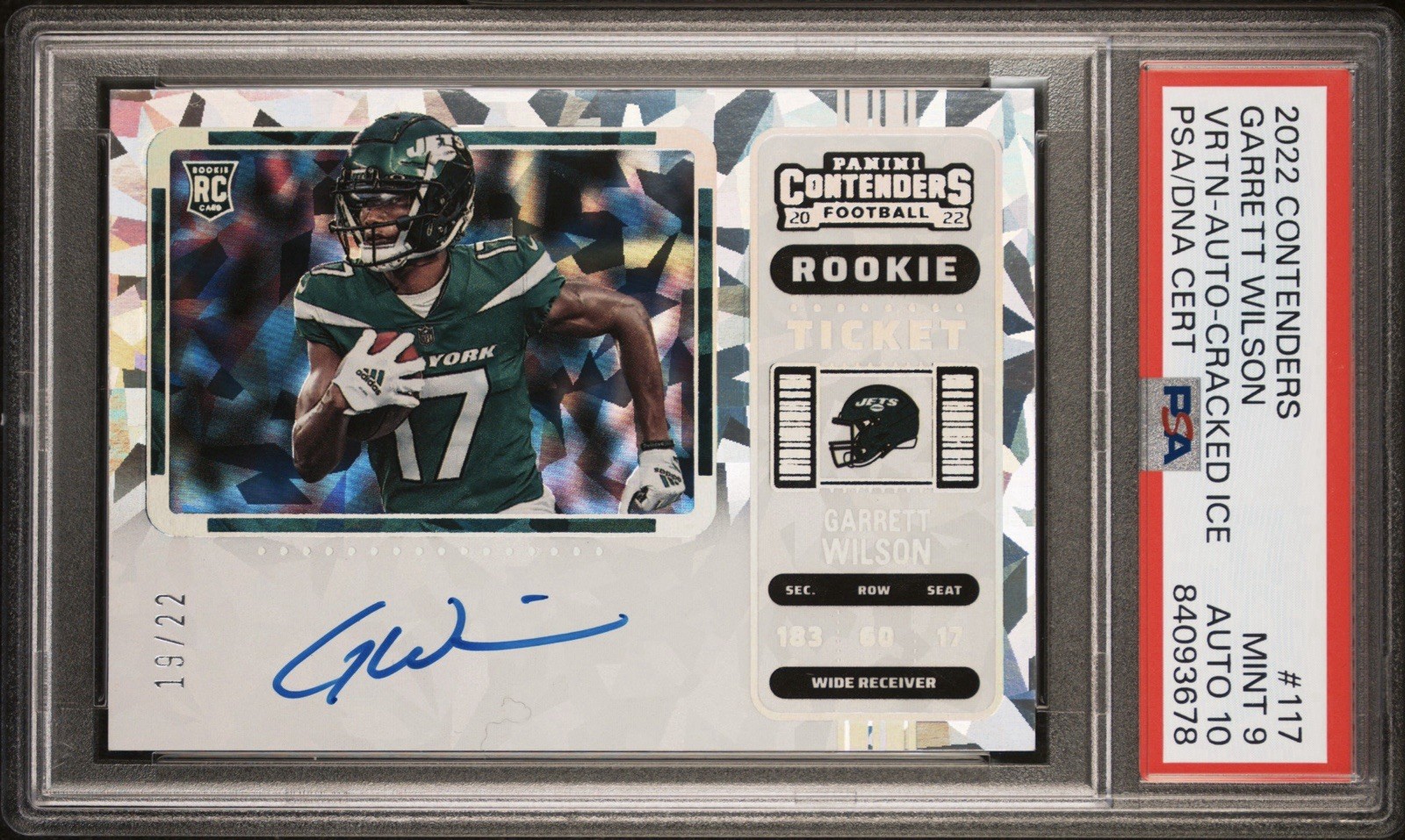 2022 Contenders Garrett Wilson Cracked Ice Auto /22 Variation PSA 9 Jets RC  🔥
