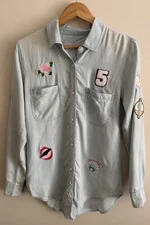 Rails Chandler Floral-Embroidered Chambray Button Down Shirt Size Small