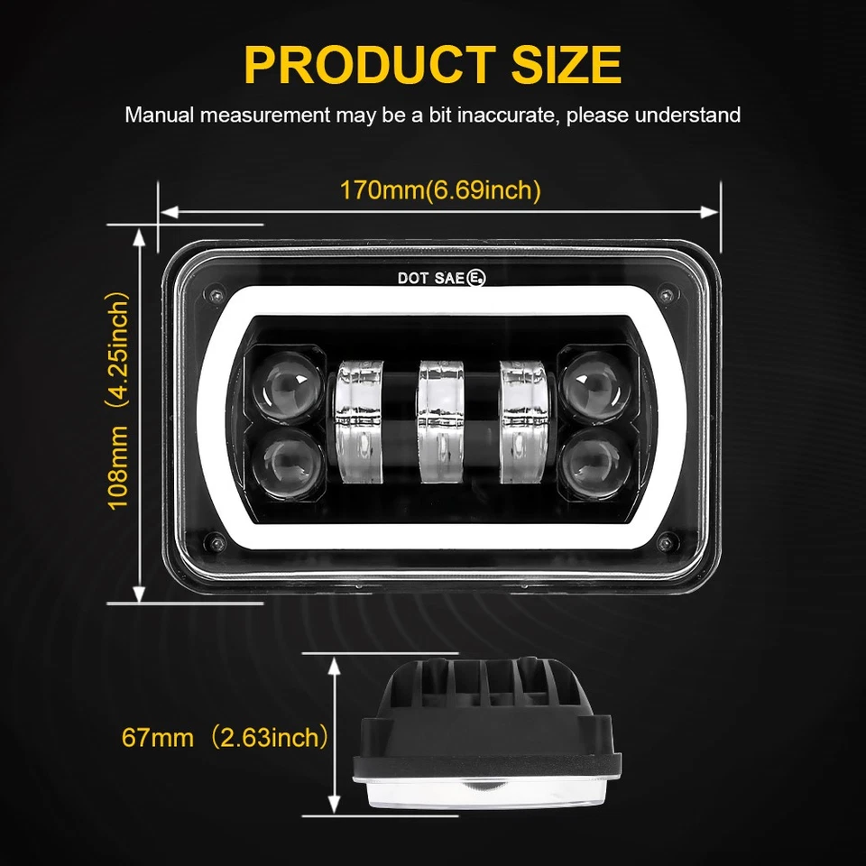 4x For GMC W3500 W4500 W5500 Forward DOT 4x6 LED Headlights Hi/Lo Beam Amber DRL - Image 3 of 4