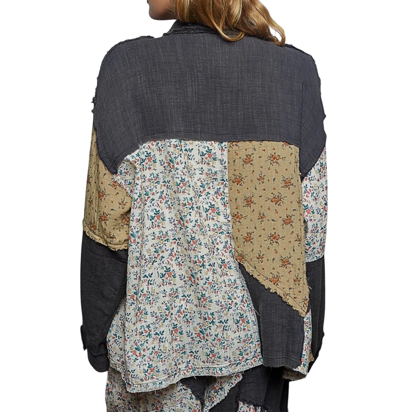 POL Multi Media Patchwork Button Front Shirt, Med… - image 3