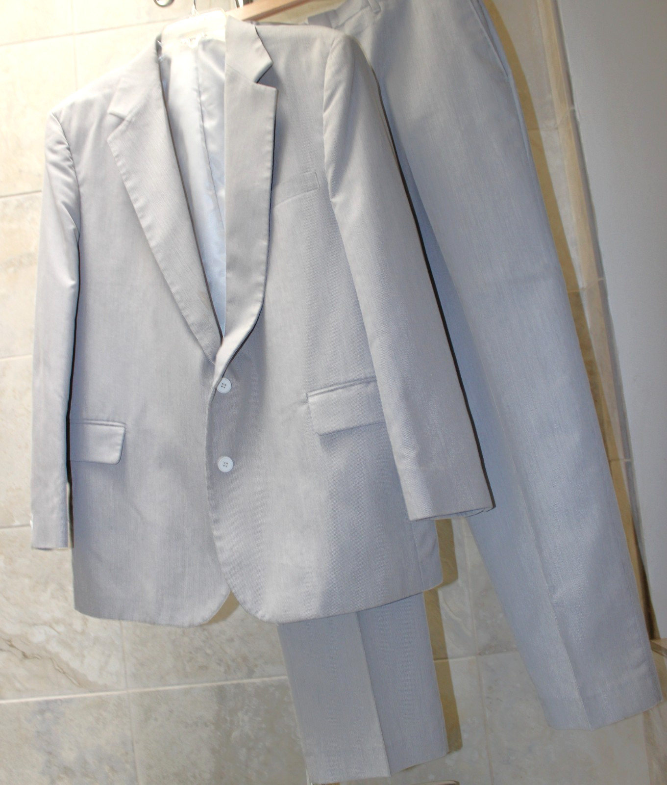 Haggar Pale Blue-Gray Hairline Stripe Suit 2pc Jacket sz 44 