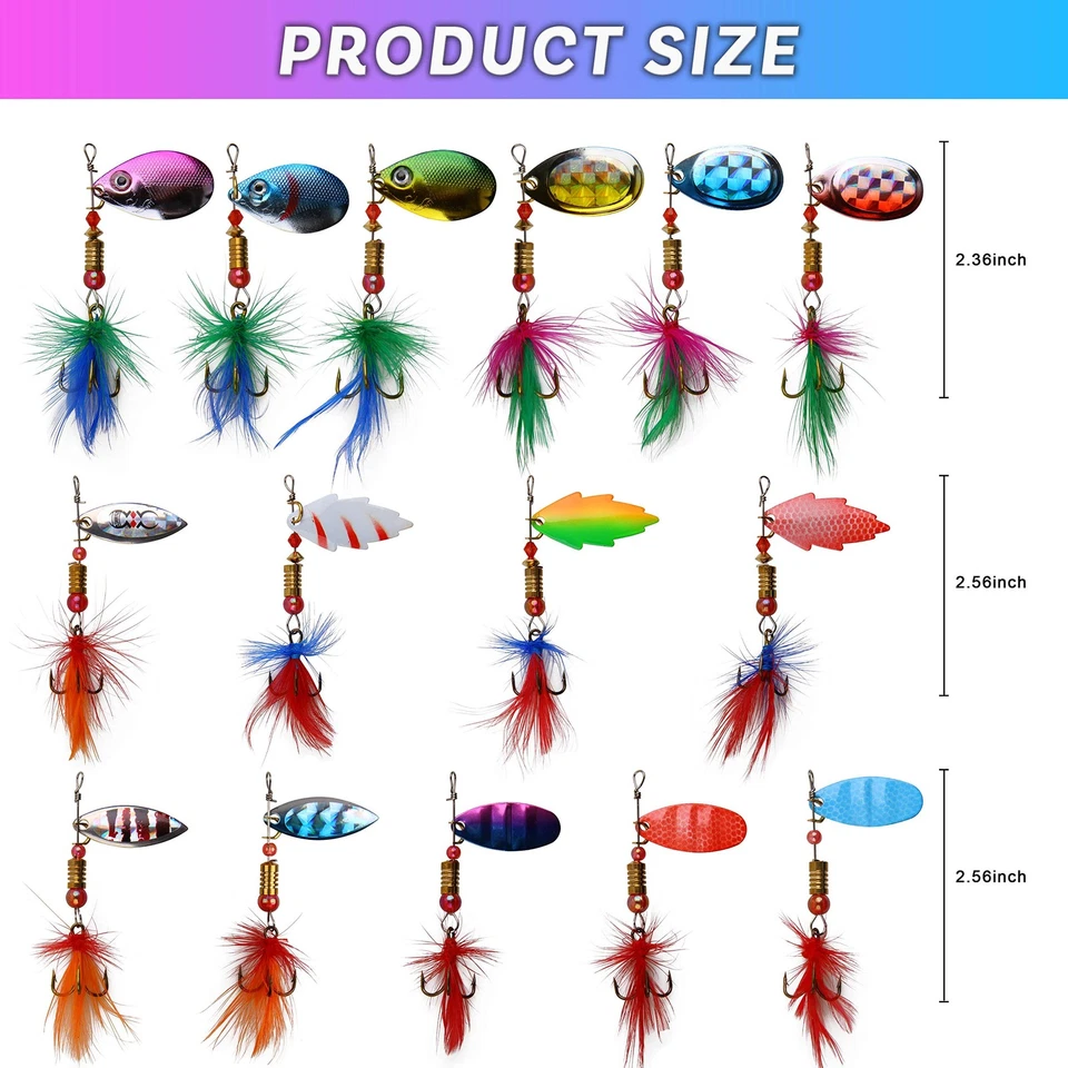Kit de iscas colheres giratórias de pesca 30 peças isca de galo colher de metal iscas de pesca... - Imagem 2 de 4
