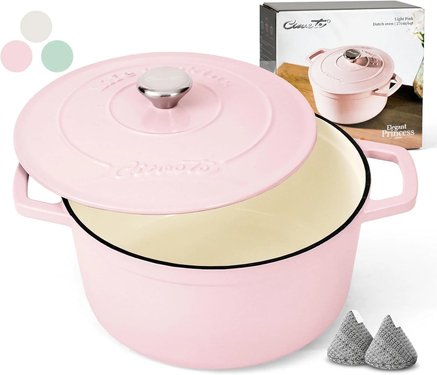 Pink 6 QT Enameled Cast Iron Dutch Oven with Lid - Oven & Stovetop Safe