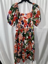 Vince Camuto Floral Stretch Cotton Midi Dress in Tangerine Womens sz 6 NWT
