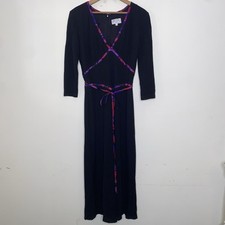 David Meister Size 6 Long Black Dress Gown With Colorful Trim And Ties At Waist