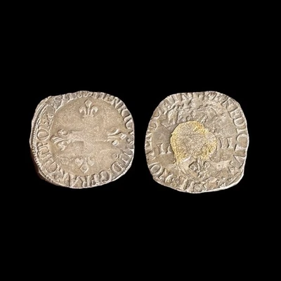 R302 - Monnaie royale française Henri III 1/4 écu 1588 9 Rennes 1574-1589 - Photo 1/3