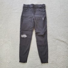 Spanx Jeans Womens Medium Petite Black Pull On Jeggings Distressed Stretch