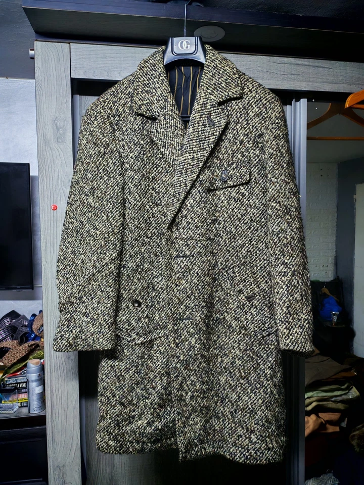 1970s Vintage pure wool classic belted camouflage brown beige over coat 42R - Image 2 of 4