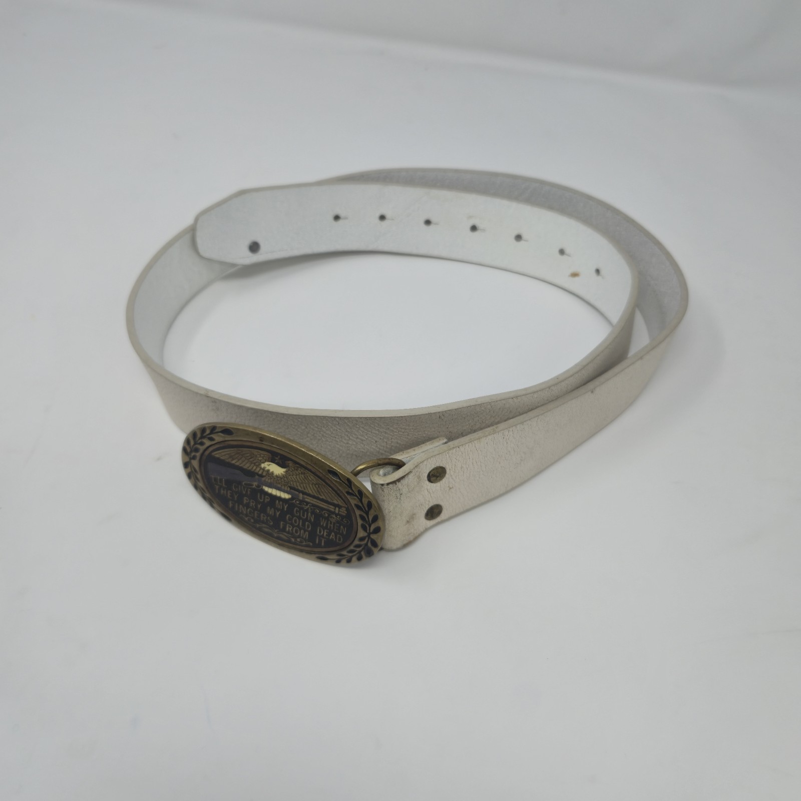 Vintage ​Rock & Republic White Leather Belt W/ Aminco Solid Brass Buckle 42" image 4