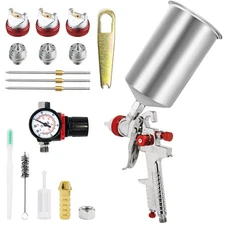 HVLP Gravity Feed Air Spray Gun W/1.4/1.7/2.0/2.5mm Nozzles 1000cc Aluminum Cup