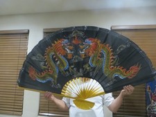 Large Vintage Classic Oriental Folding Wall Fan Dragons