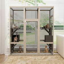 70"H Outdoor Cat House Enclosure Wooden Catio Pet Cage W/ 5 Platform 2 Rest Box