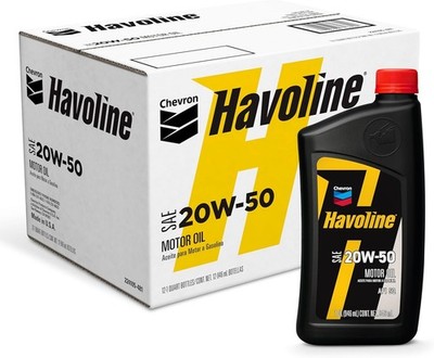 Chevron Havoline 20W-50 Conventional Motor Oil, Case of 12 - 1 Quart Bottles