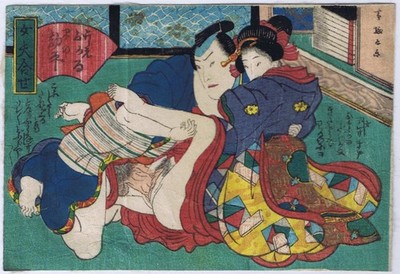 Shunga - Kunichika - Farbholzschnitt - Japan - Edo Periode - Ukiyo-e
