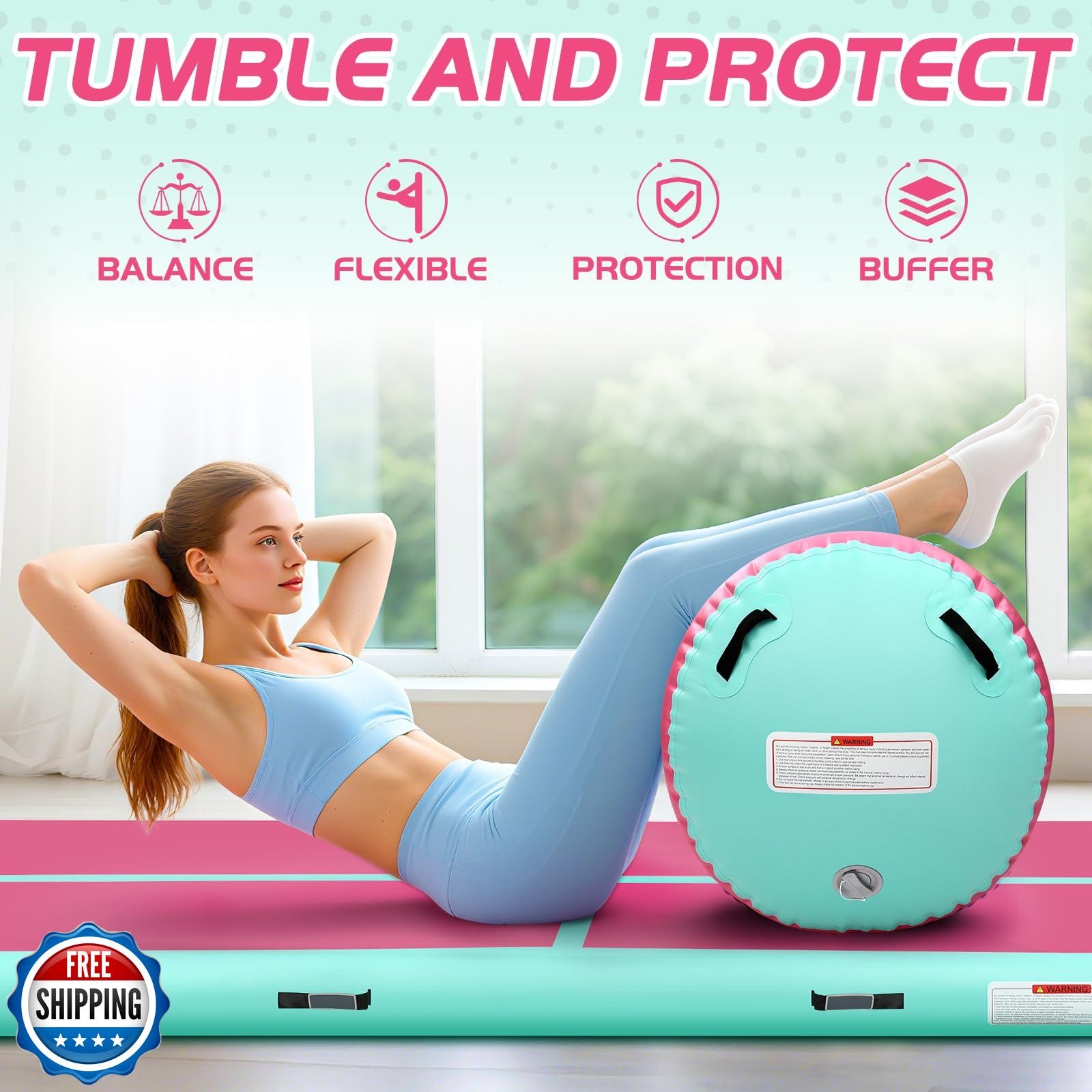 KIKILIVE Inflatable Gymnastics Air Roller Barrel Pink Green 47x35