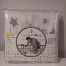 Breathable Baby Mesh Crib Liner Grey Stars