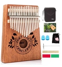 Kalimba 17 Key Thumb Piano with Case, Portable Mahogany Light Brown New In Box