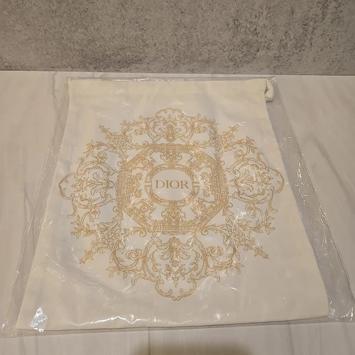Sac pochette 9 x 11" tissu doré et blanc Christian Dior vacances 2023 NEUF