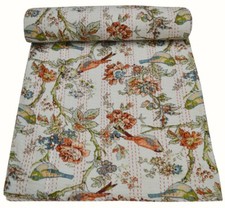 Indian Cotton Twin Hand Block Print Kantha Handmade Quilt Bedspread Blanket