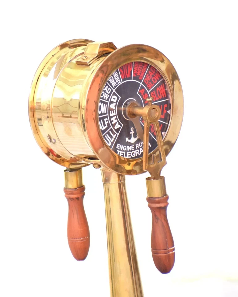 Latón 15" Vintage Telégrafo Navy Barco Sala de Máquinas Acabado Latón con Base de Madera Foto 4 de 4