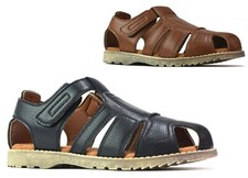 BOYS CLOSED TOE BROWN SANDALS KIDS HOOK & LOOP SUMMER BEACH WALKING UK SIZE 10-6