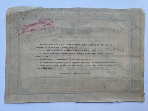 Commission de Fourvière - Lot de 6 titres - Emprunt Hypothécaire - LYON 1881 - Photo 10/10