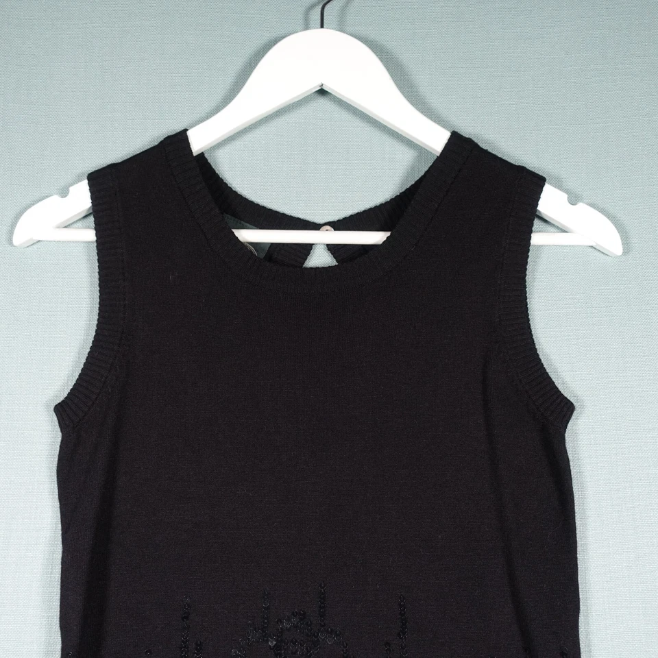 Vintage Laura Ashley Vest Top Womens Small Black Sequin Tank Luxury Sparkle - Image 2 of 4