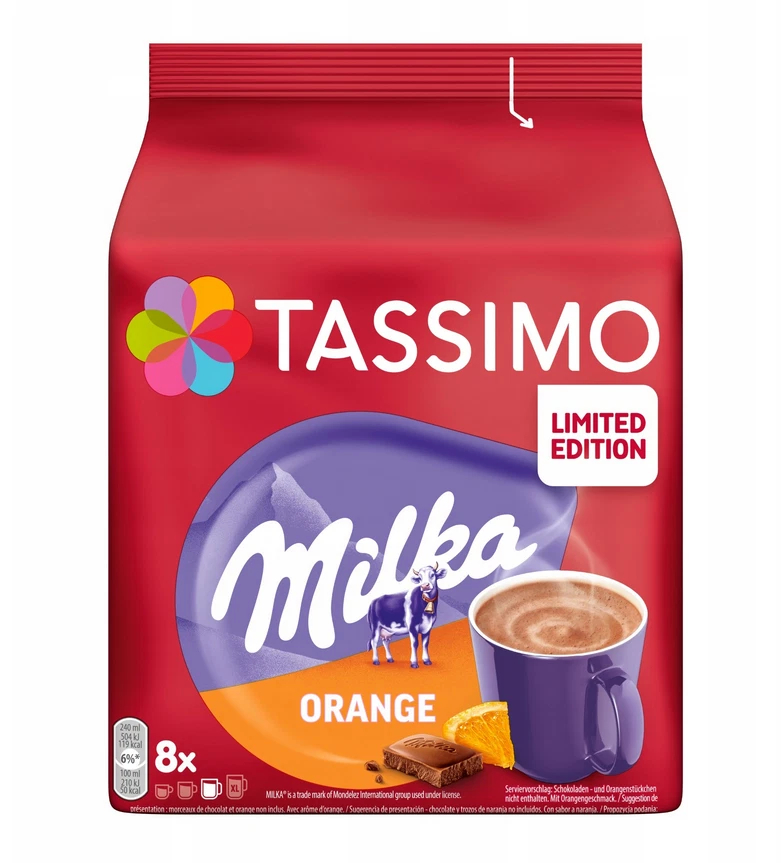 TASSIMO MILKA HOT CHOCOLATE ORANGE - 8 PODS - TDISC COFFEE COCOA MILK DRINK