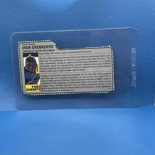 Vintage Original 1988 GI Joe COBRA DESTRO IRON GRENADIERS File Card Filecard