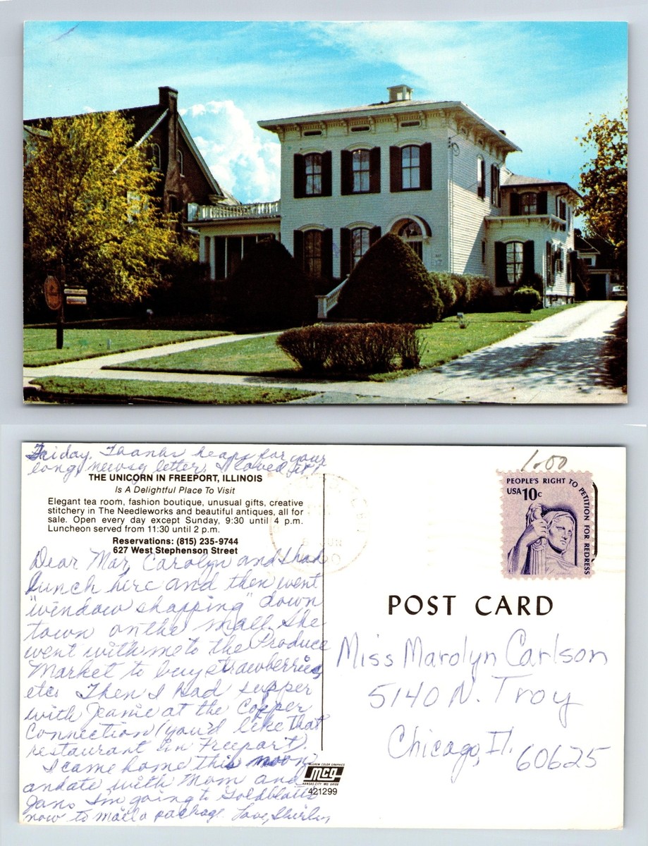 The Unicorn in Freeport Illinois Postcard Tea Room House West