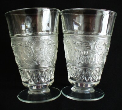2~DUNCAN MILLER~Sandwich Glass~CLEAR~Crystal~FOOTED~9oz~Tumbler~5 3/8''~GC