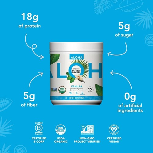 ALOHA Organic Plant Based Protein Powder, Stevia Free, Vanilla, 19.6 oz, 15 Serv - Picture 2 of 9