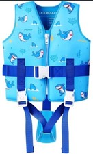 DOOHALO Toddler Swim Vest Swimming Training Size S Blue Sharks Age 1-2 22-33LBS