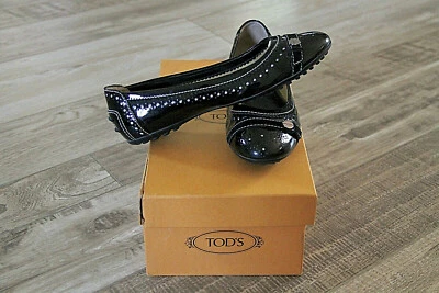 mocassins ballerines cuir vernis noir TOD'S pointure 35 1/2 en boite - Photo 1/4