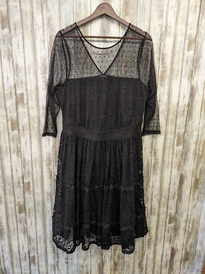 swiss dot black dress Black Chiffon Brasso Swiss Dot High Neck Dress Large-38