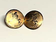 Vintage Earrings Crea Stud 14K Gold Metal Icy Hockey Etched
