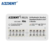 AZDENT Plus Dental Orthodontic Metal Brackets Braces Standard Roth 0.018 Hooks 3