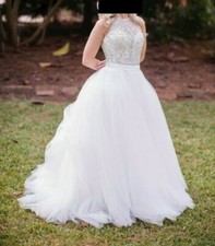 madison james beaded ballgown wedding dress, size 6, ivory/silver