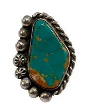 Native American Sterling Silver Blue/ Brown Turquoise Braided Ring Size: 5.25 